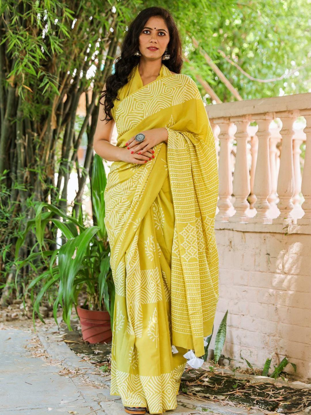 Pinkcity Trade World Gold Pure Cotton Ikat Sarees