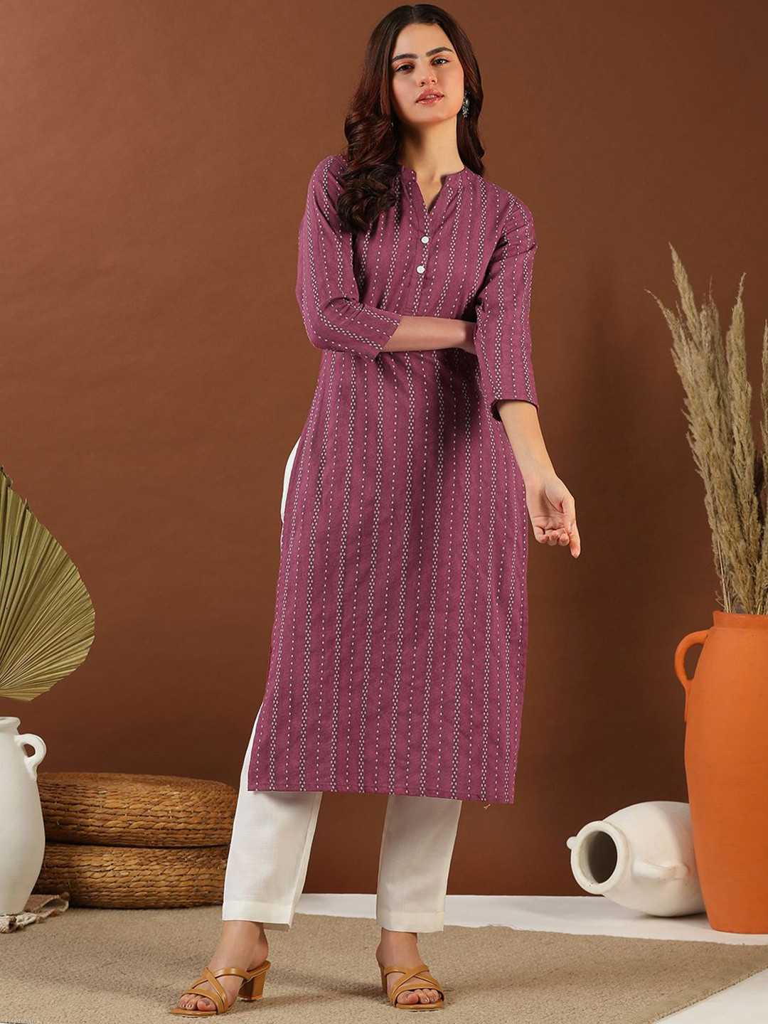 MASSTANI BY INDDUS Women Striped Woven Design Straight Kurta