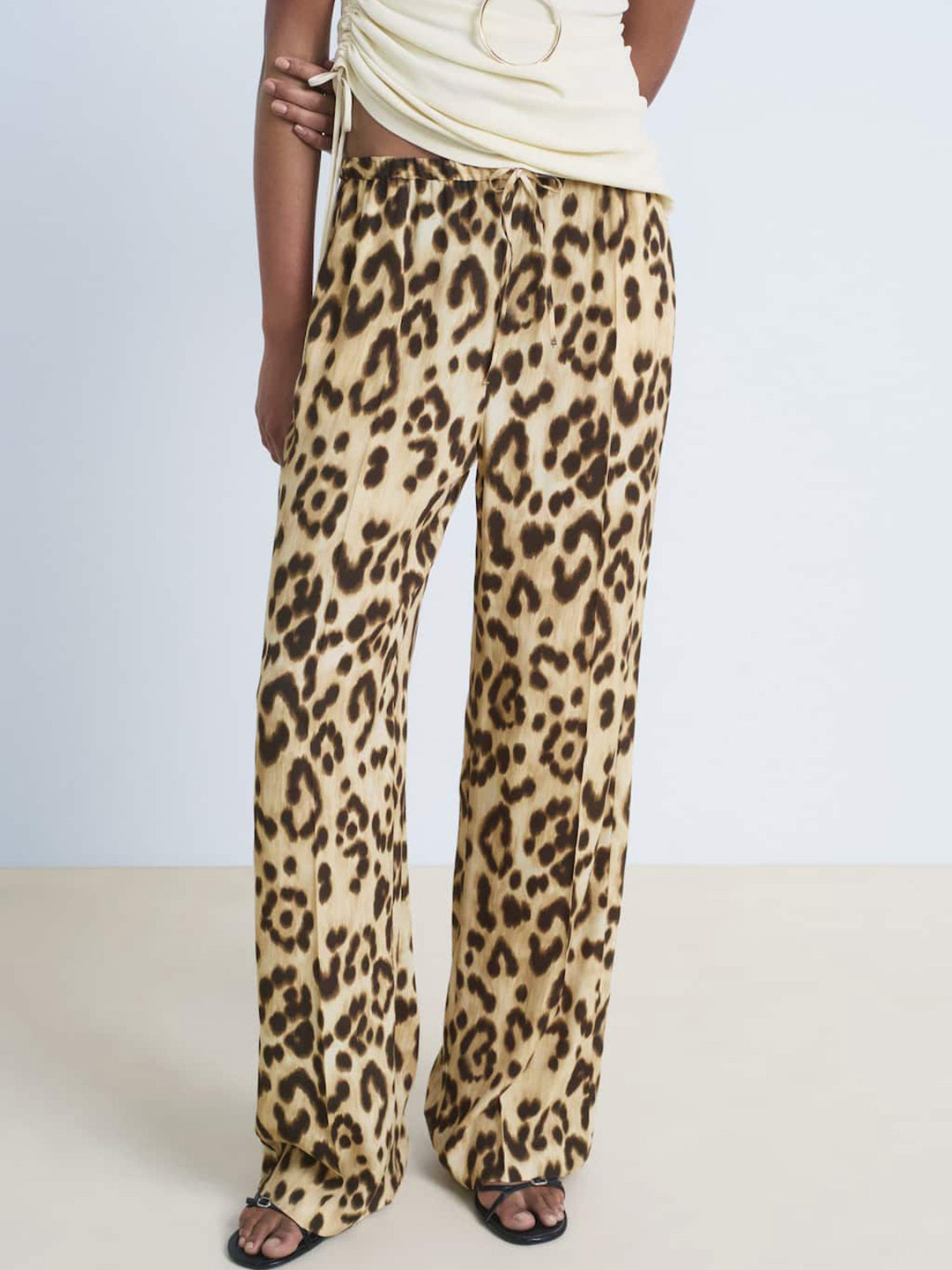 MANGO Women Leopard Print Mid-Rise Straight Fit Trousers