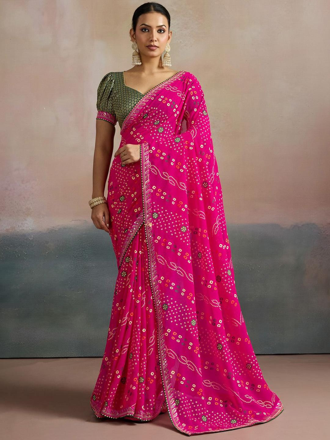 Mitera Bandhani Printed Gotta Patti Pure Georgette Bandhani Saree