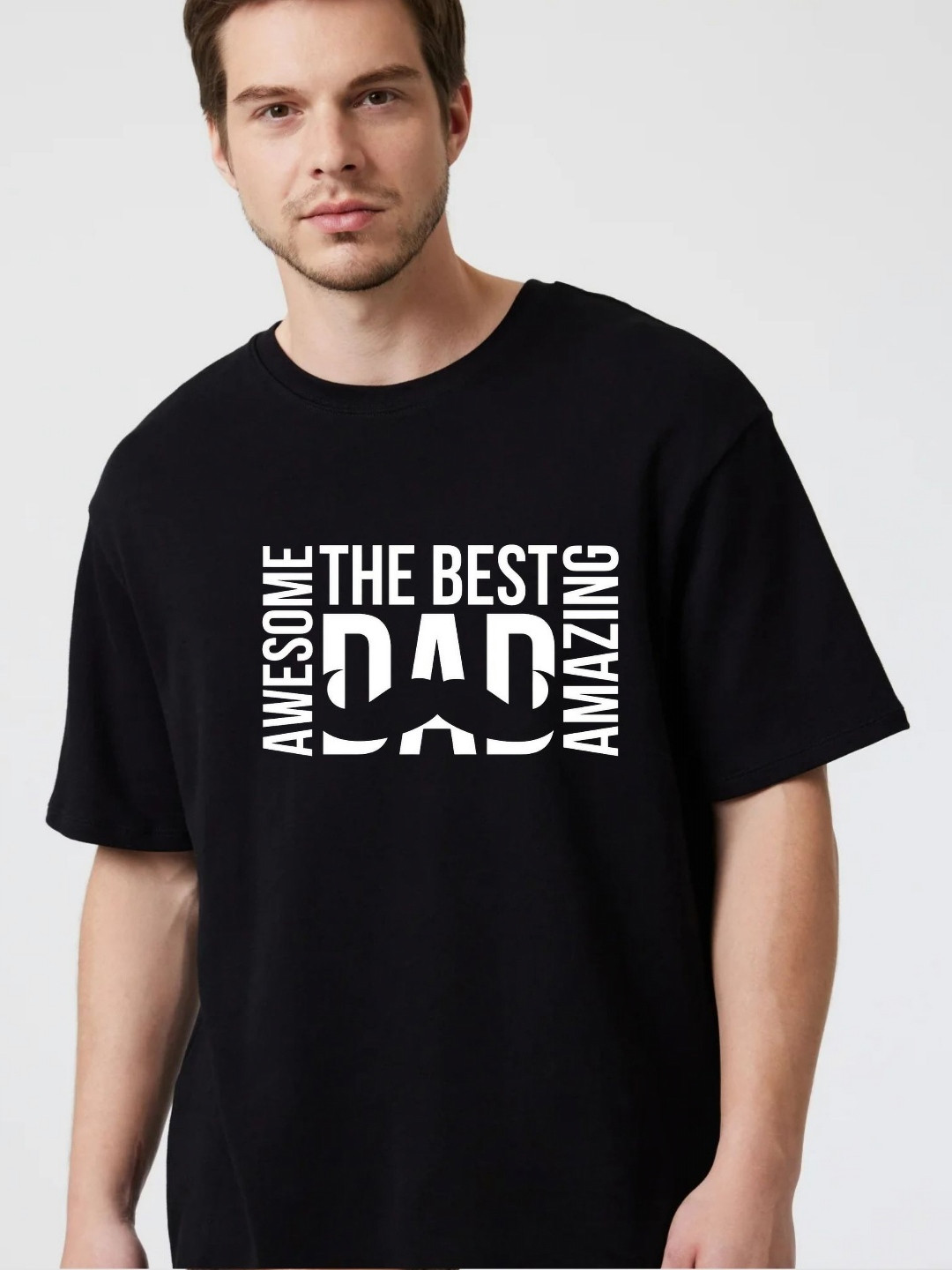 Awesome The Best Dad Typography Round Neck T-shirt