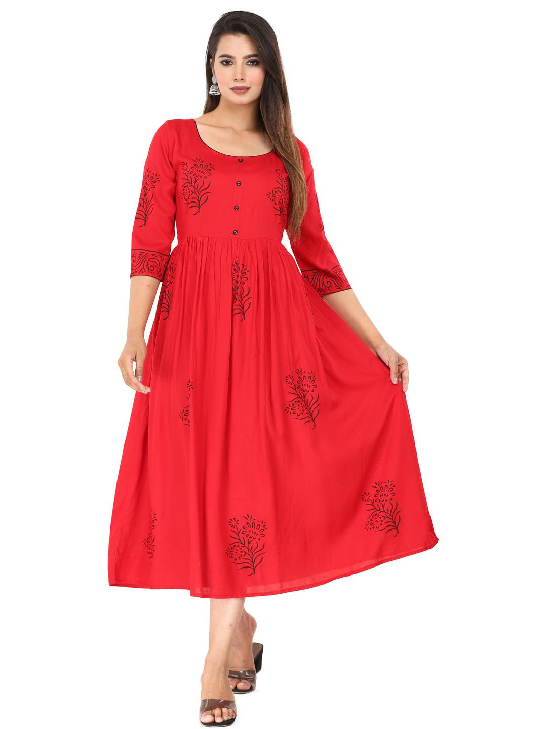 PRIYAGANI GARMENTS Women Red Viscose Rayon  Kurtis
