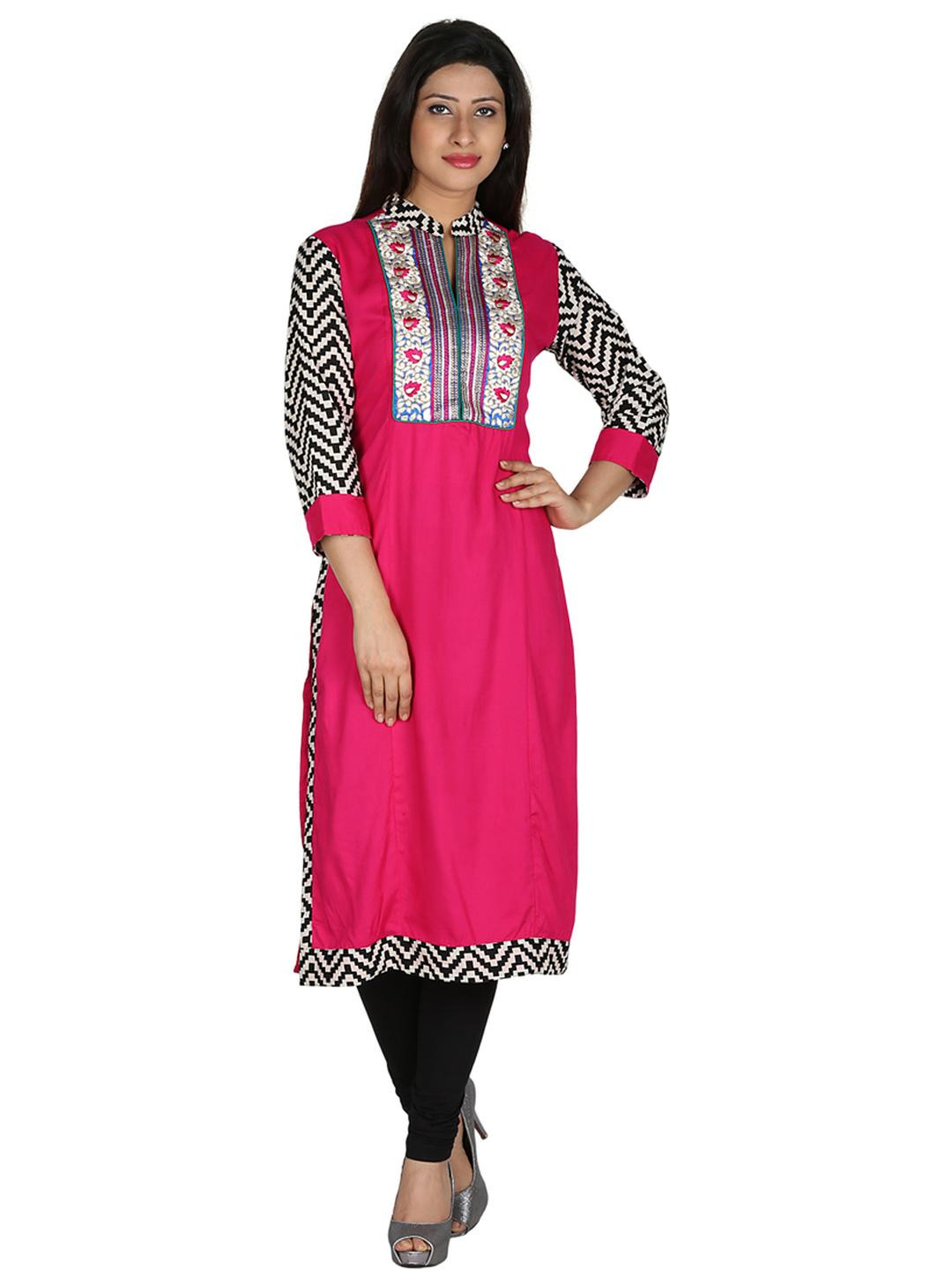 Inara Robes Women Dark Pink Embroidered Kurta