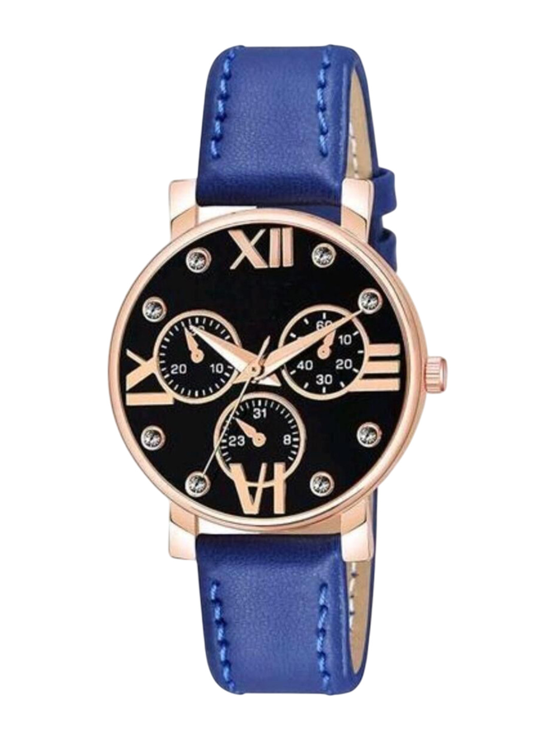 Miss Perfect Unisex Embellished Dial & Leather Straps Analogue Watch Cvv344