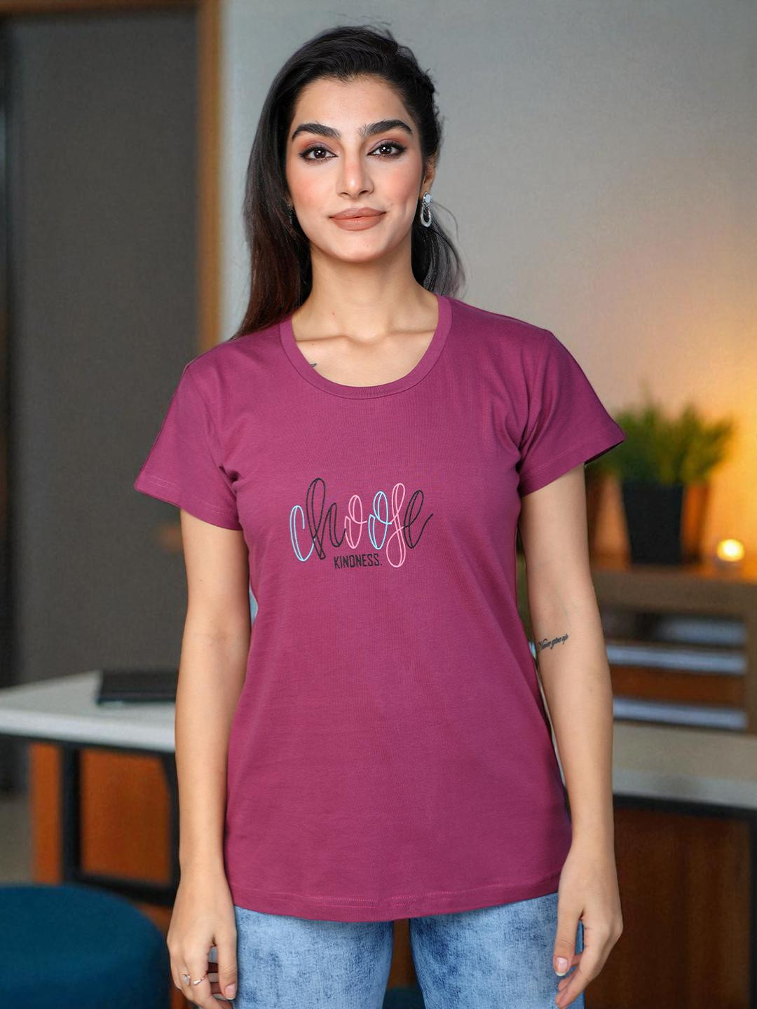 DressBerry Women Front Chest Print Round Neck T-shirt