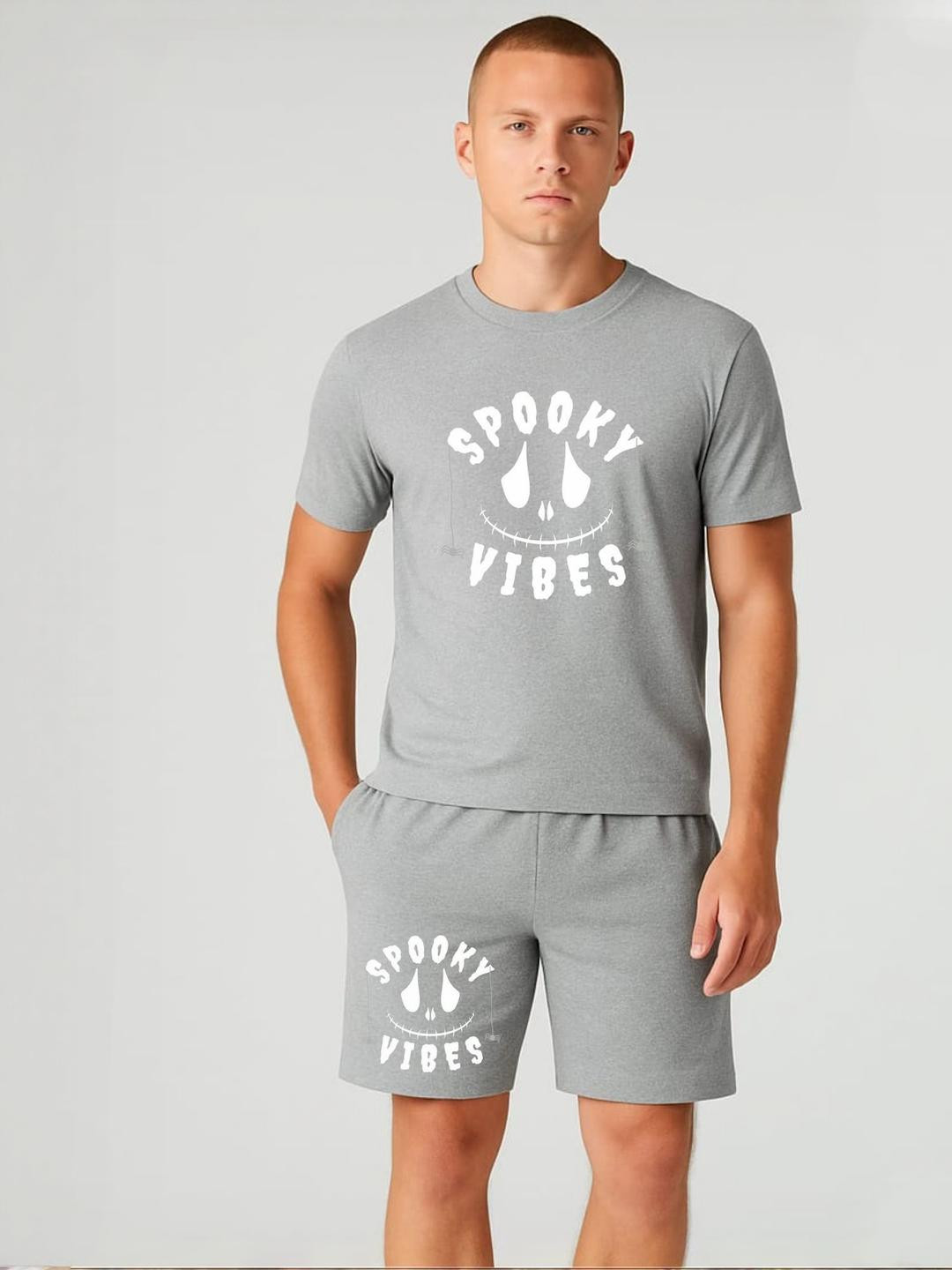 FABSTIEVE Spooky Vibes Printed Round Neck T-Shirt With Shorts Co-Ords