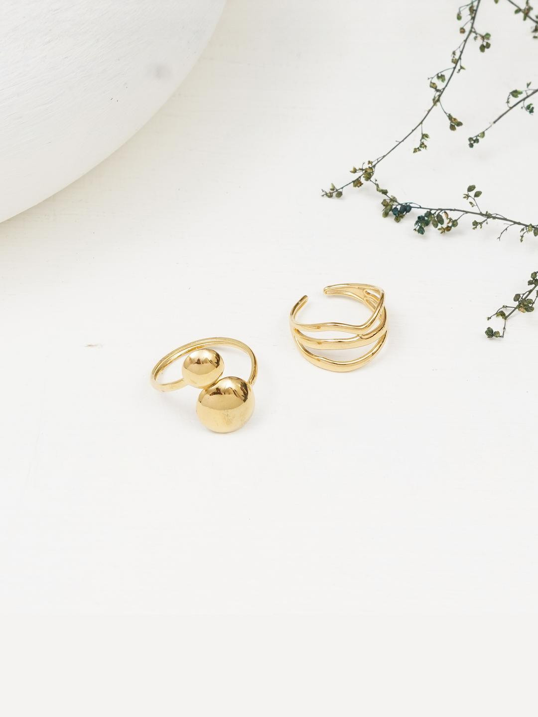 MILLER Women 2 Pcs Stainless Steel Anti Tarnish Gold Plated Ring