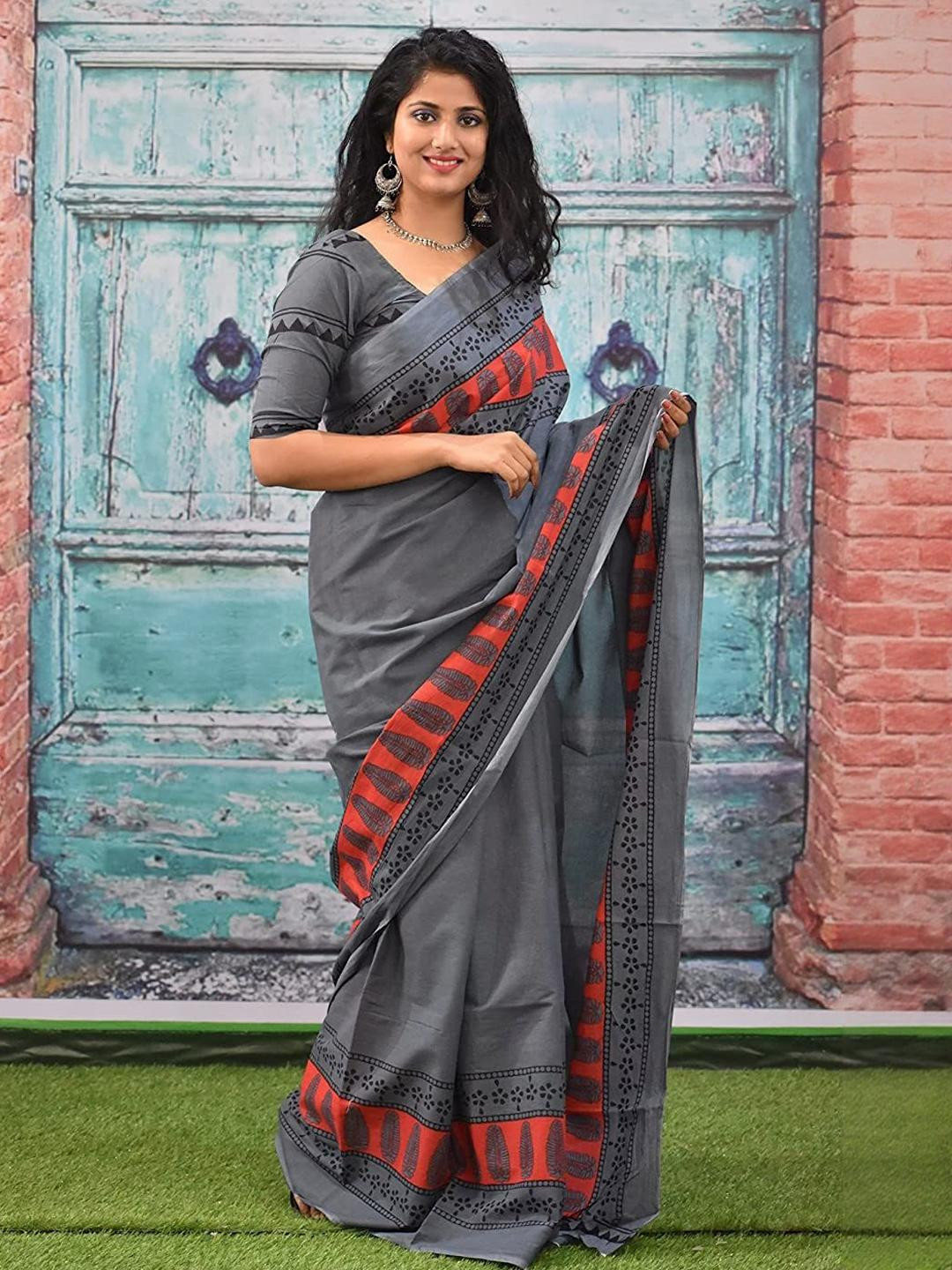 Pinkcity Trade World Grey Pure Cotton Ikat Sarees