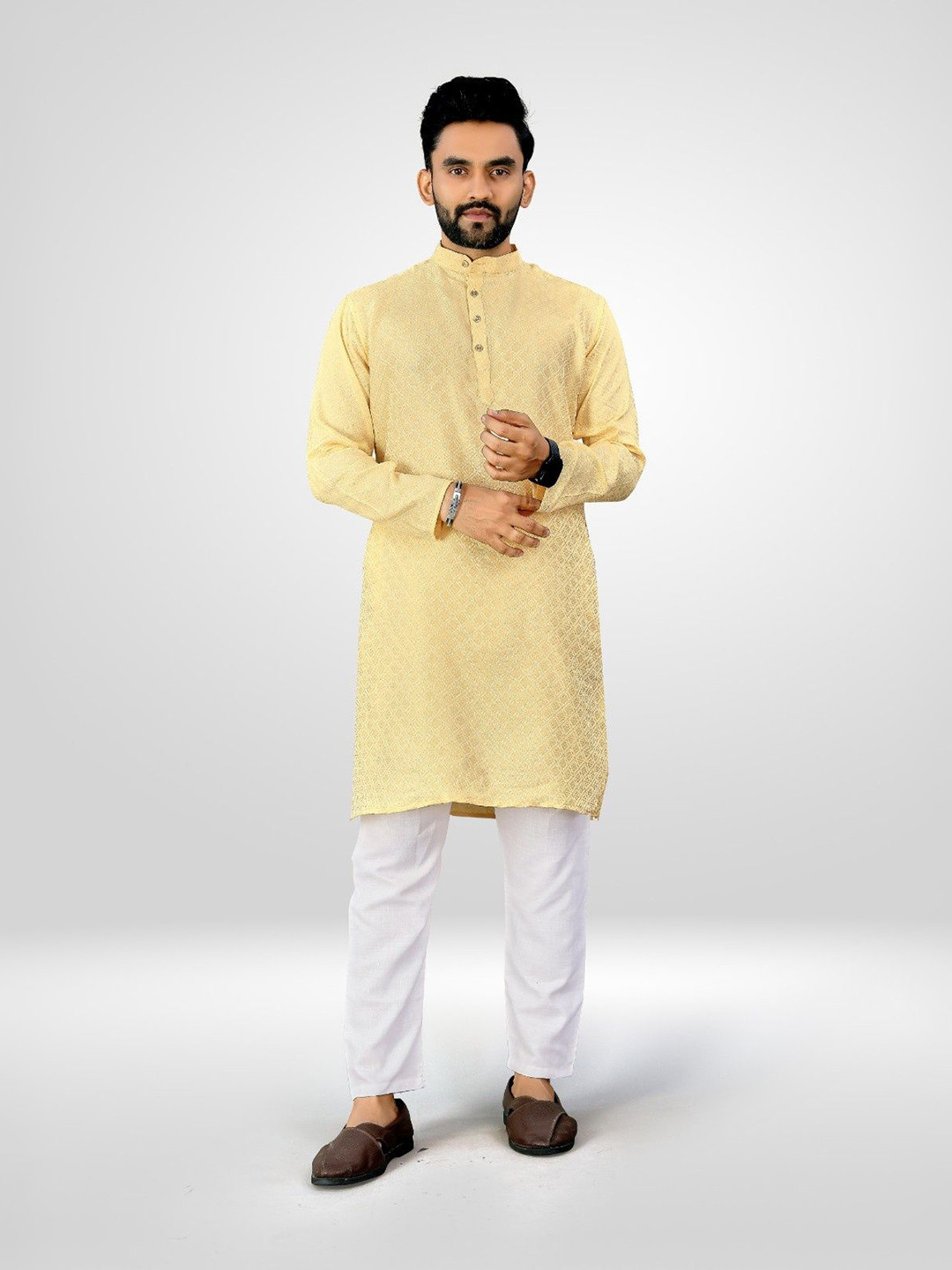 Ladyflock Men Woven Design Festive Cotton Straight Kurta