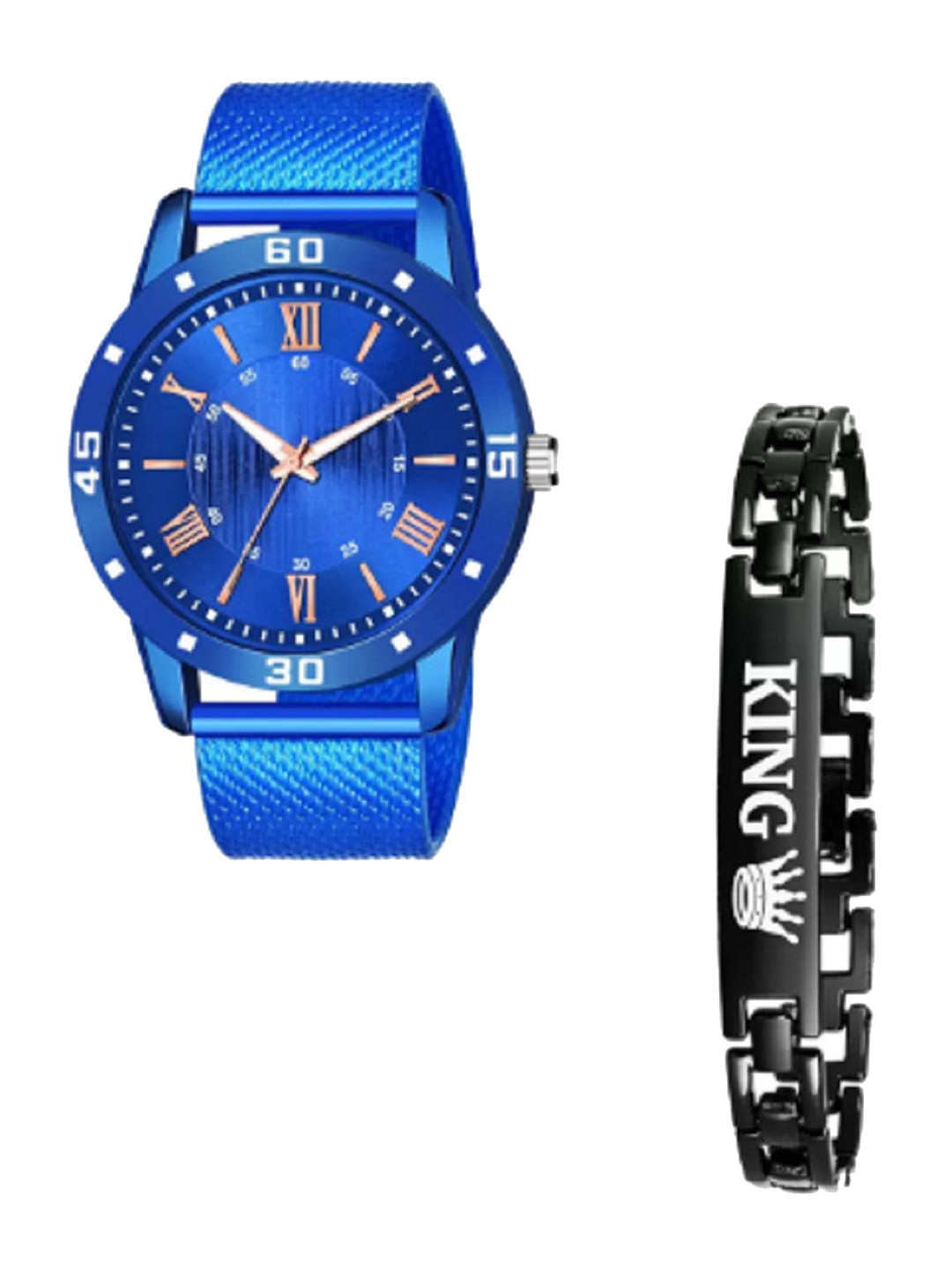 Miss Perfect Men Dial & Bracelet Style Straps Analogue Watch And Bracelet Gift Set jk_534