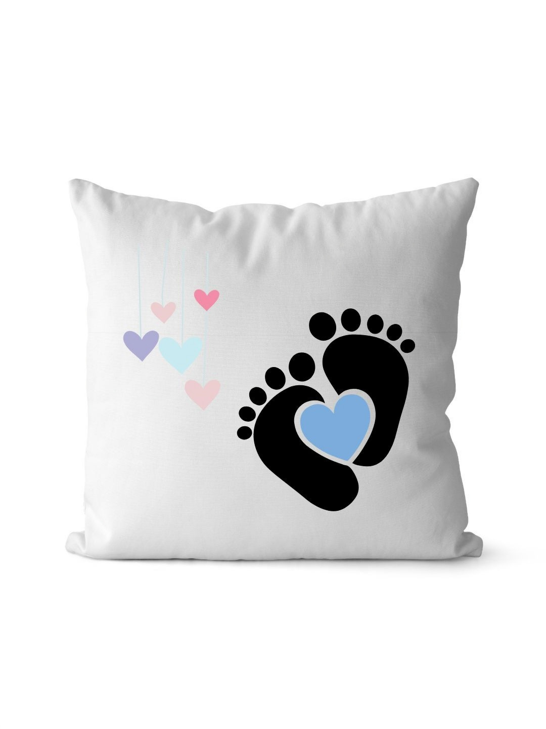 Loops n knots Baby Footprints & Hearts Printed Pre-Filled Cushion