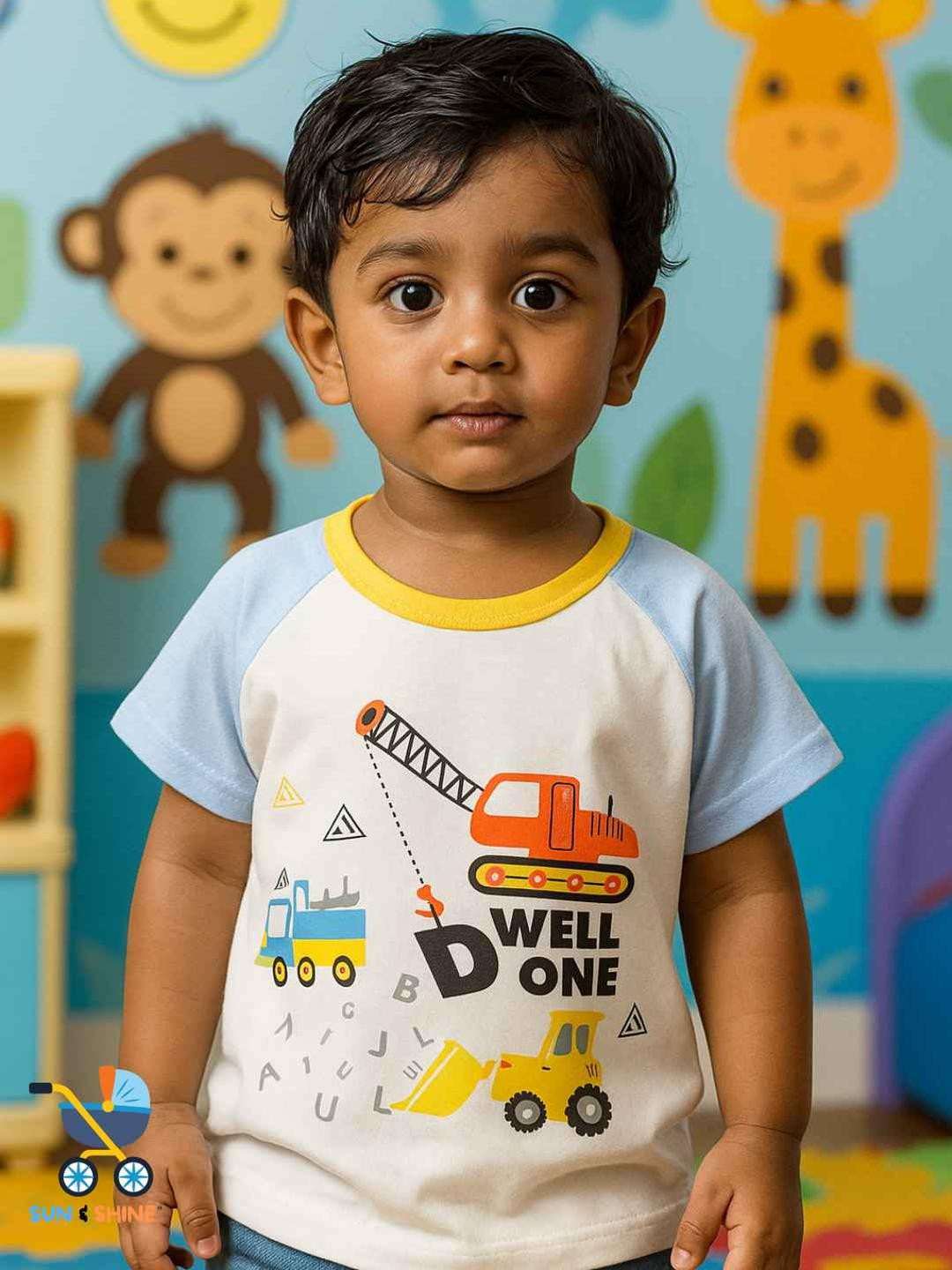 Sun & Shine Kids-Unisex White Cotton Tshirts