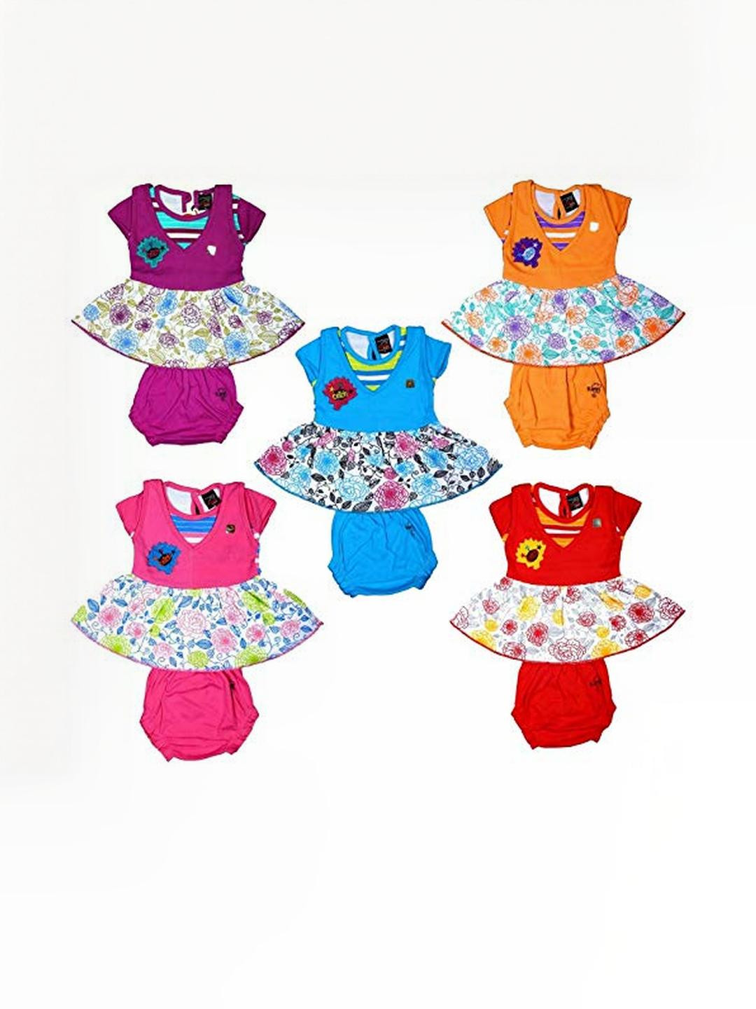 SK NAREN Baby Girls Pack Of 5 Printed Pure Cotton Top And Shorts Clothing Set