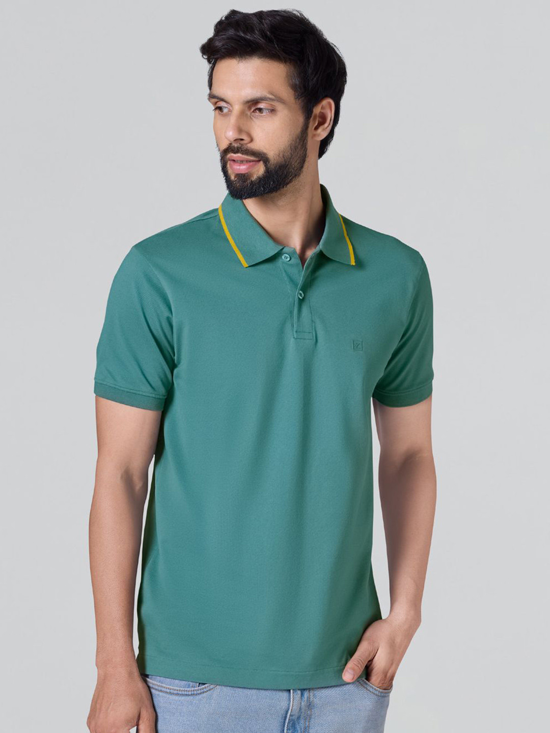 XYXX Men Apex Mercerized Pique Solid Front Stripe Collar Polo Cotton T-shirt