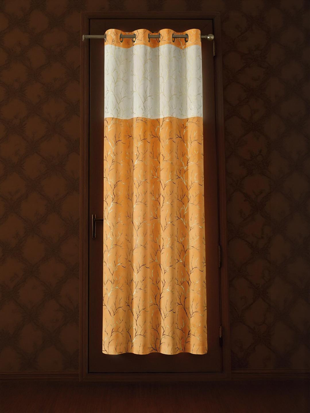 IVAZA 1 Piece Beige Floral Black Out 5 feet Window Curtain