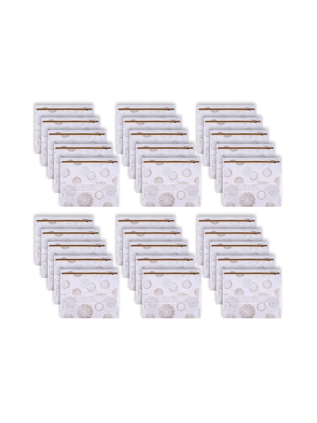 Aura White & Gold Toned 30 Pieces Printed Single Saree Clothes Bags Organisers