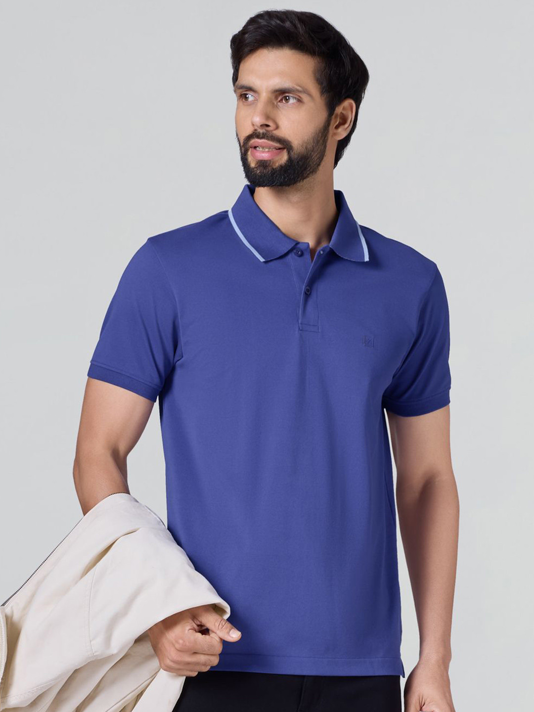 XYXX Men Apex Mercerized Pique Solid Front Stripe Collar Polo Cotton T-shirt