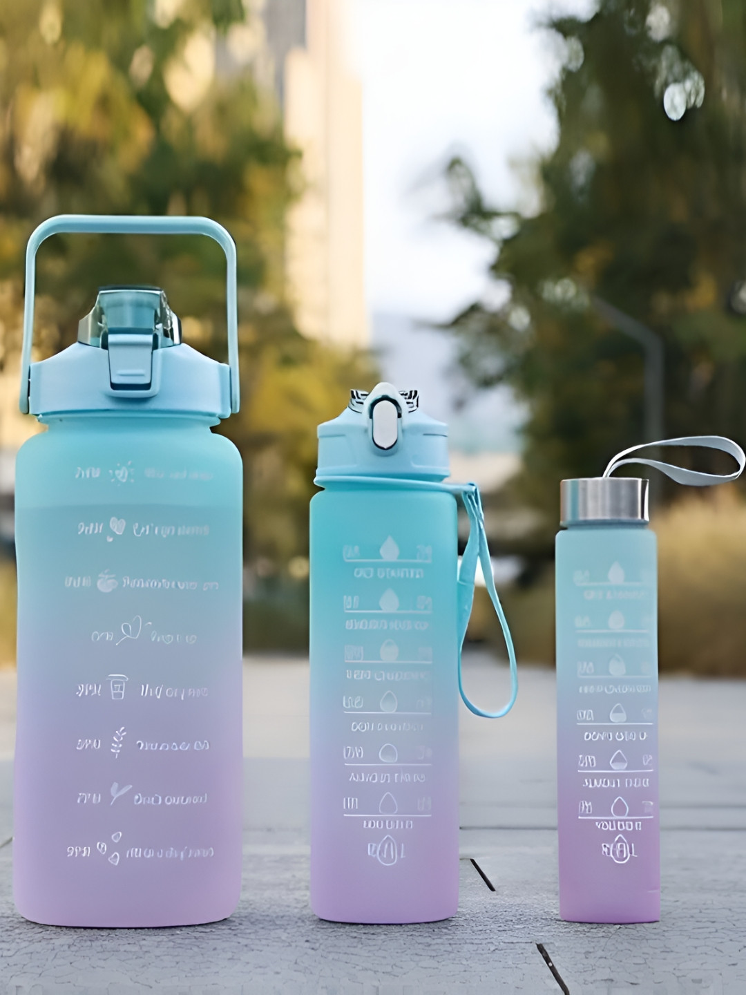 Virtuous Blue & Purple 3 Pieces Plastic Printed Water Bottles