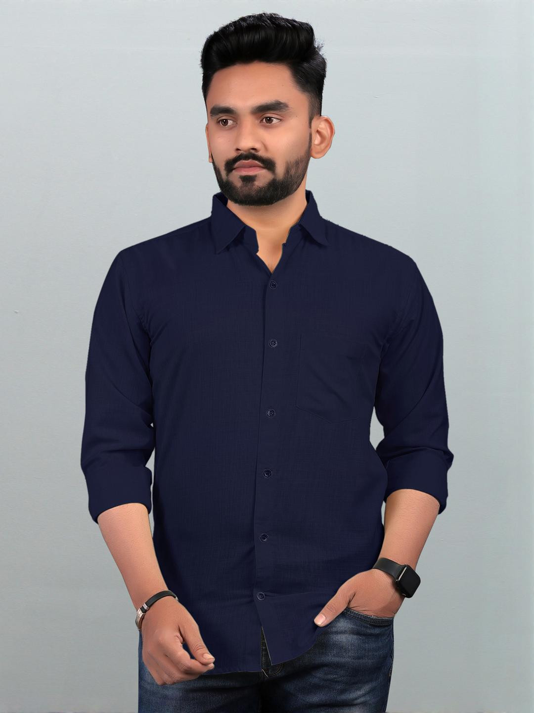 Eleni Trendz Men Navy Blue Cotton Casual Shirts