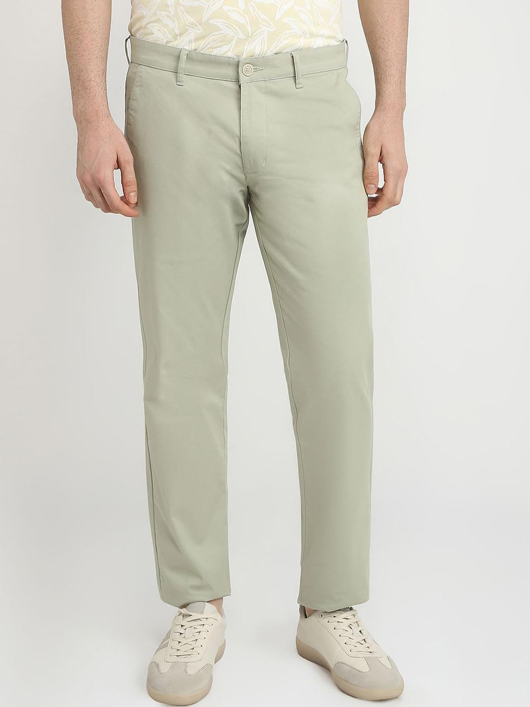 Parx Men Slim Tapered Fit Light Green  Trouser