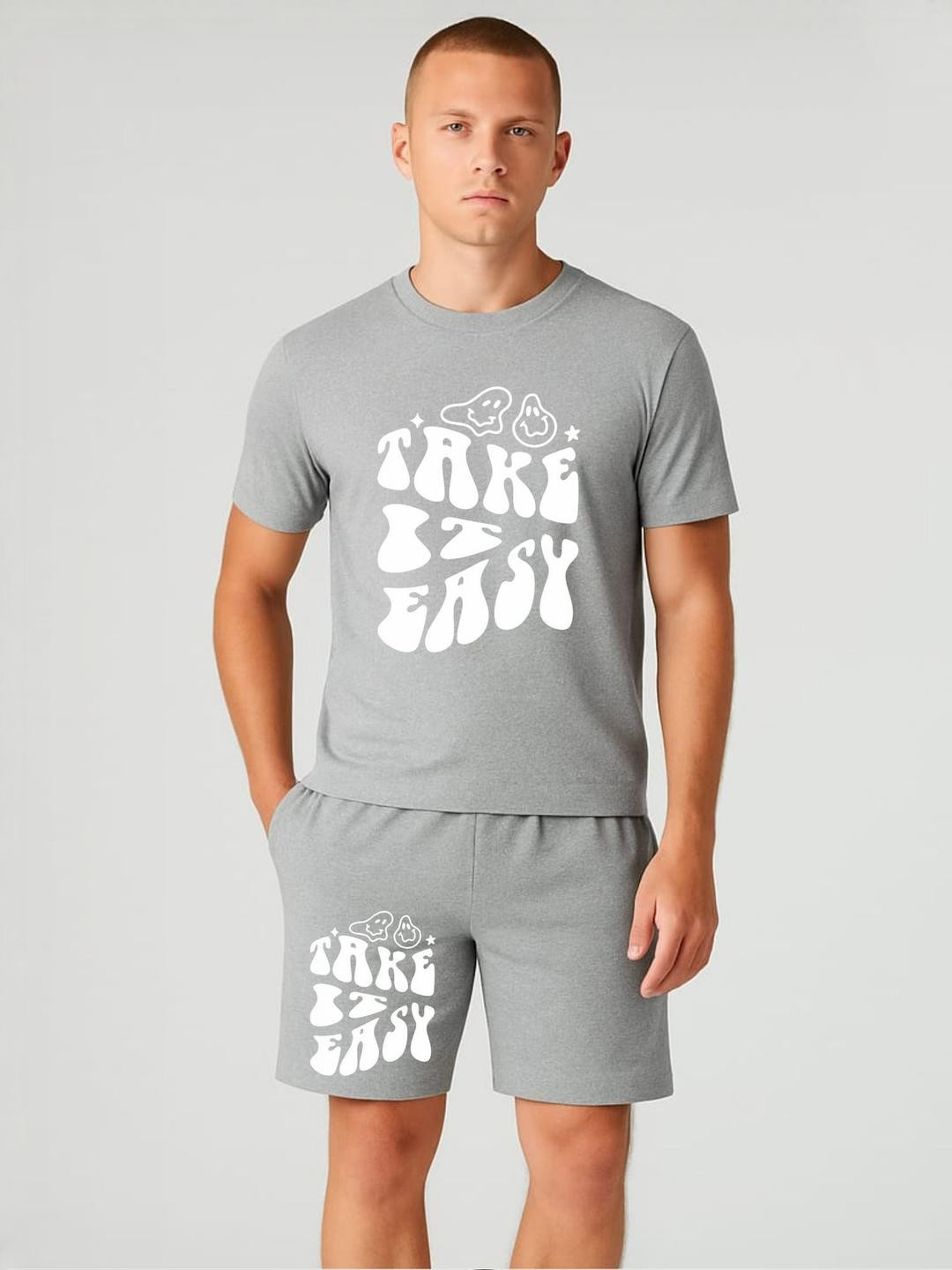 FABSTIEVE Men Take it easy Printed Round Neck T-Shirt With Shorts Co-ords