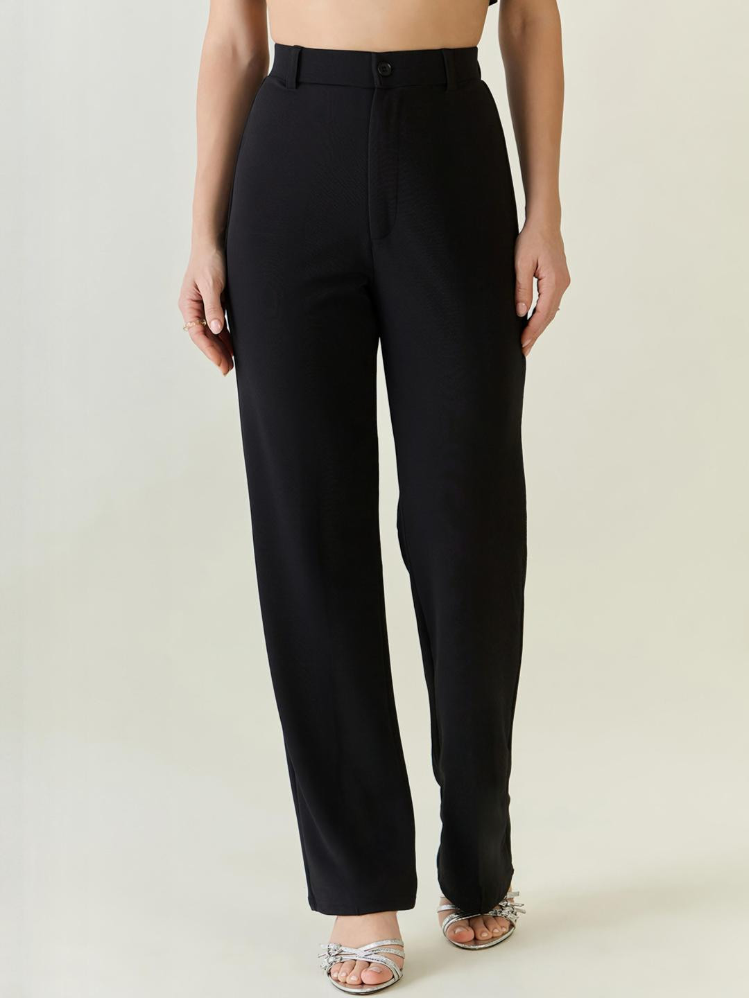 Flying Girls Women Relaxed Straight Leg Flared Wrinkle Free Formal Trousers
