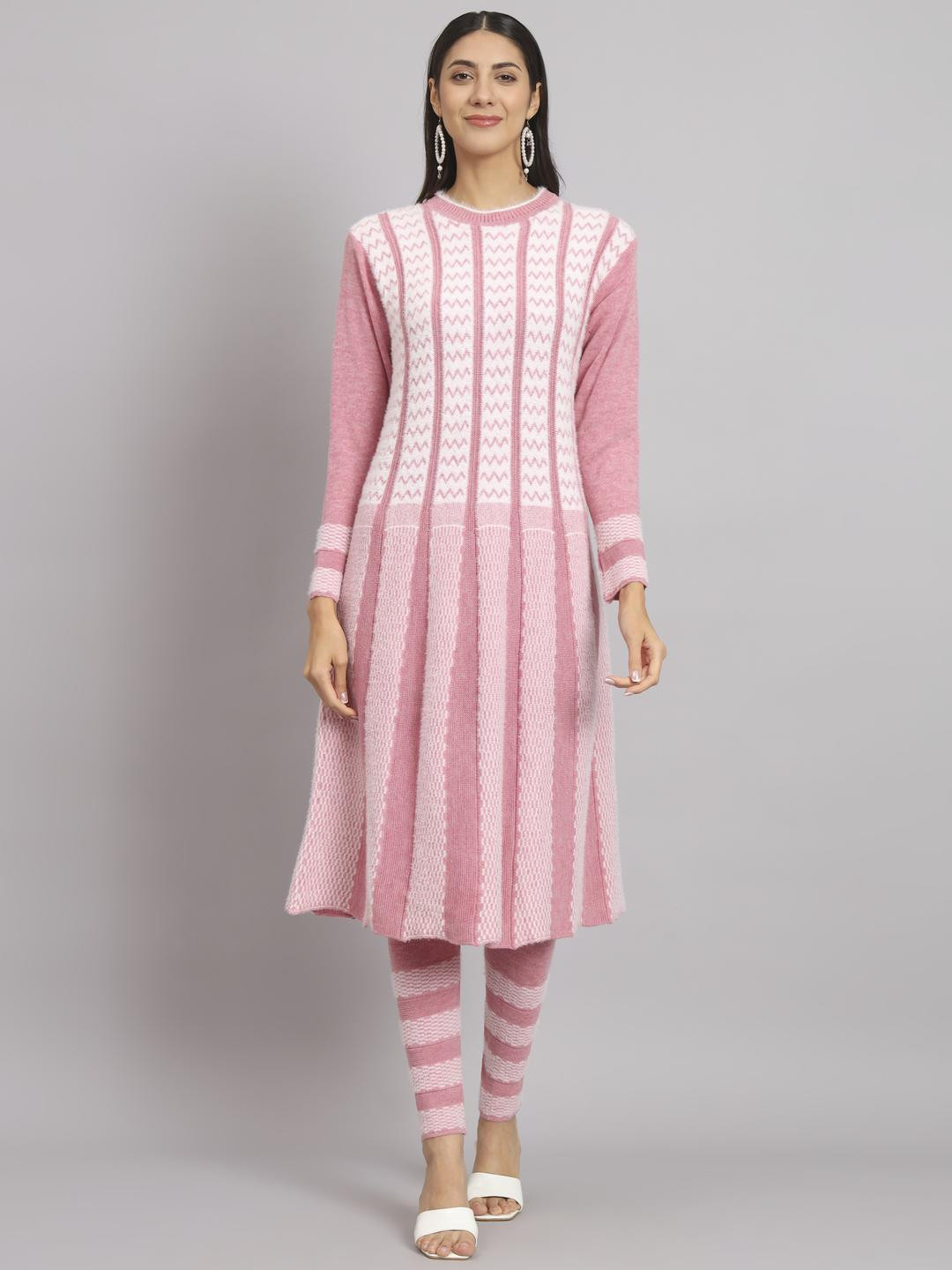 HERMISTON Women Pink Pure Wool Kurta Sets