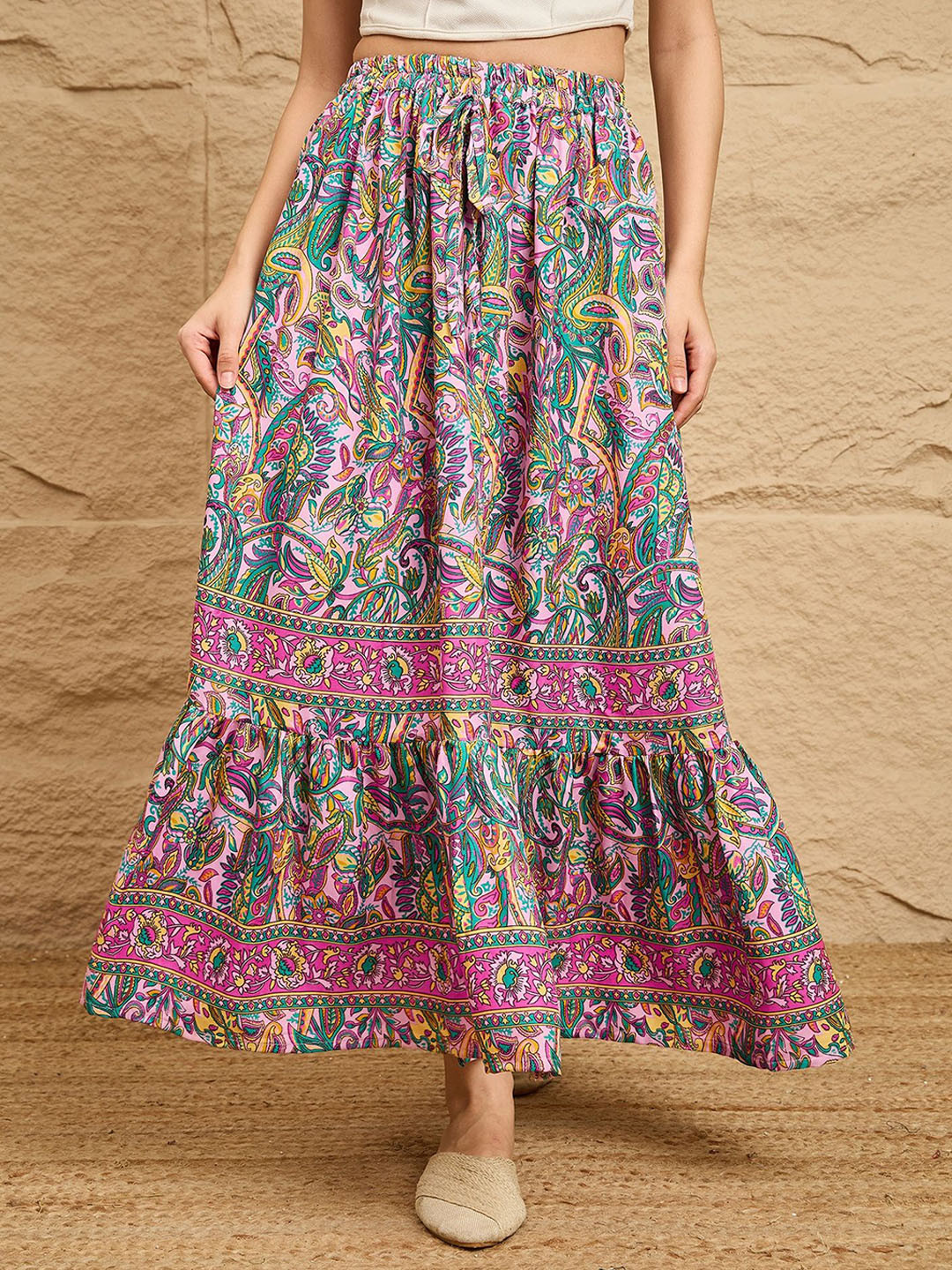 DRAPE AND DAZZLE Women Floral Printed Tiered Flared Maxi Skirt