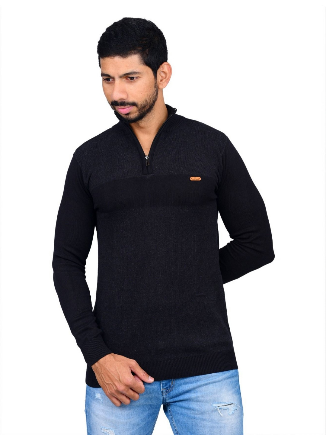 COTTON AVENUE Men Solid High Neck Cotton T-shirt