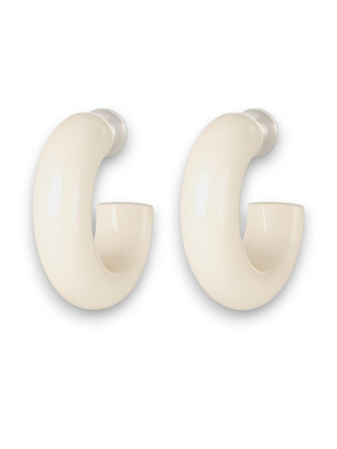 AccessHer Women White Circular Half Hoop Brass Earrings