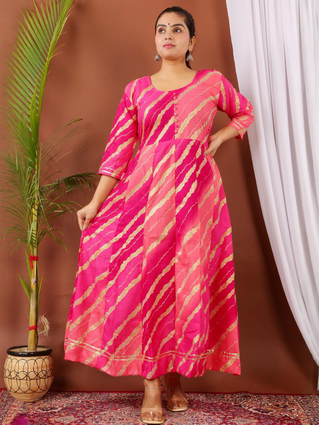 huuhambay Women Pink Cotton Anarkali Kurtas