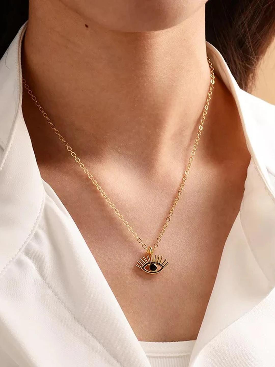 DressBerry Women Gold Plated Black Evil Eye Pendant Wit Chain