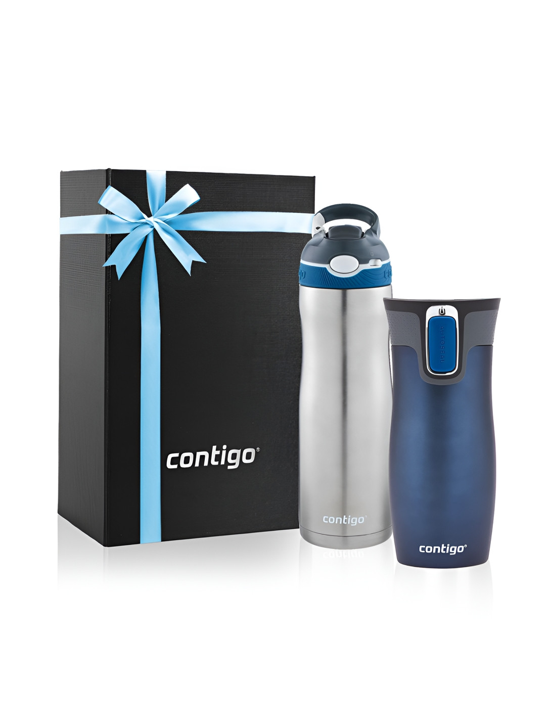 Contigo Black & Blue 2 Pcs Solid Stainless Steel Travel Mug & Water Bottle Diwali Gift Set