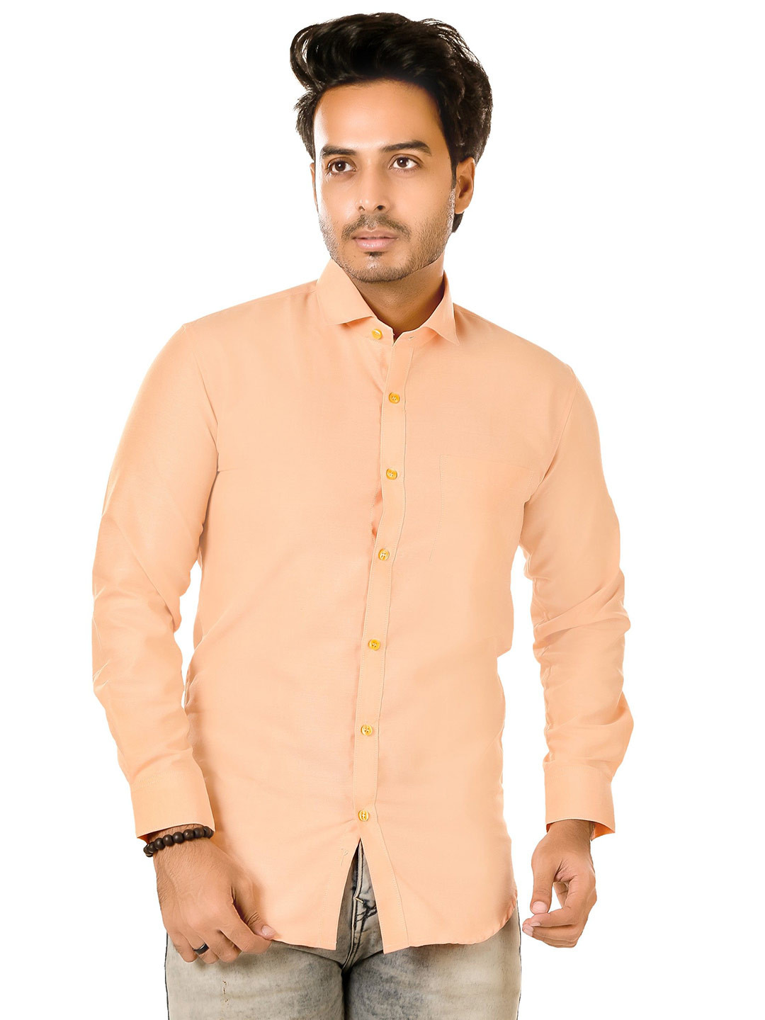 LUXURY BY LAMIS Men Standard Slim Fit Solid Spread Collar Cotton Casual Shirt