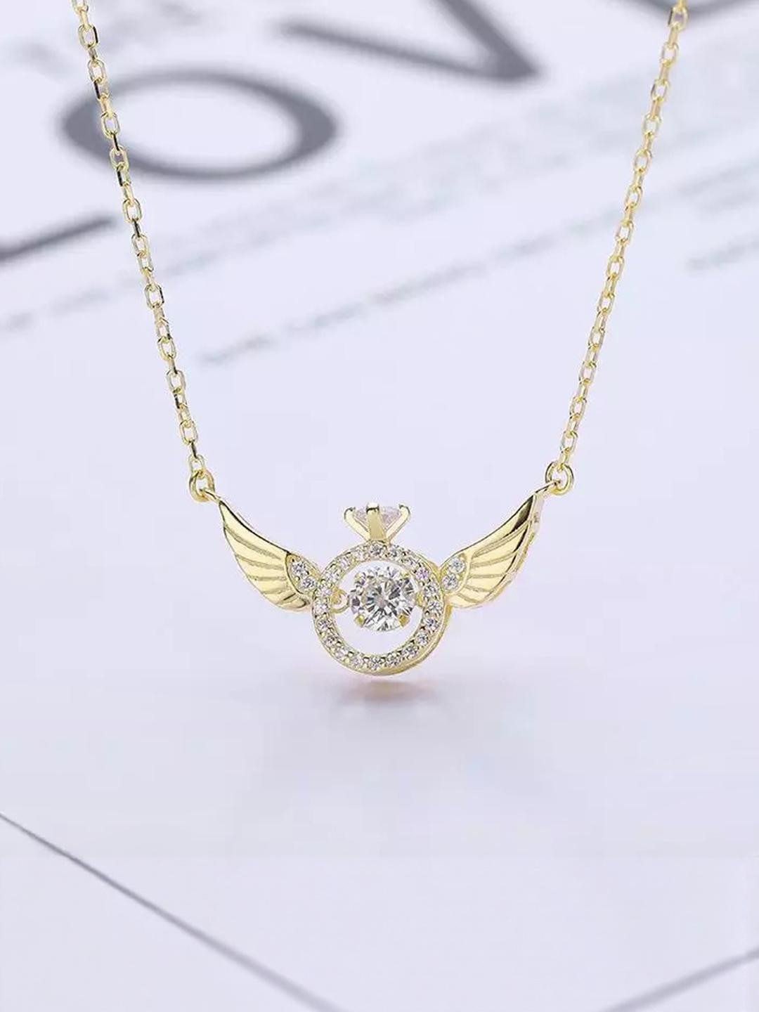 DressBerry Women Gold-Plated  Angel Wings Crystal Ring Pendant Necklace