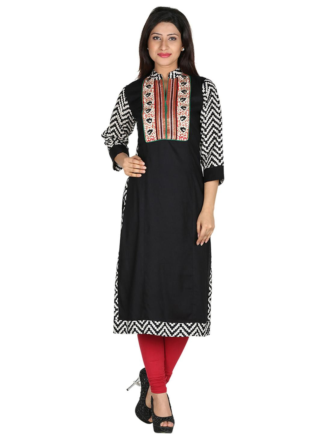 Inara Robes Black Embroidered Rayon Kurta