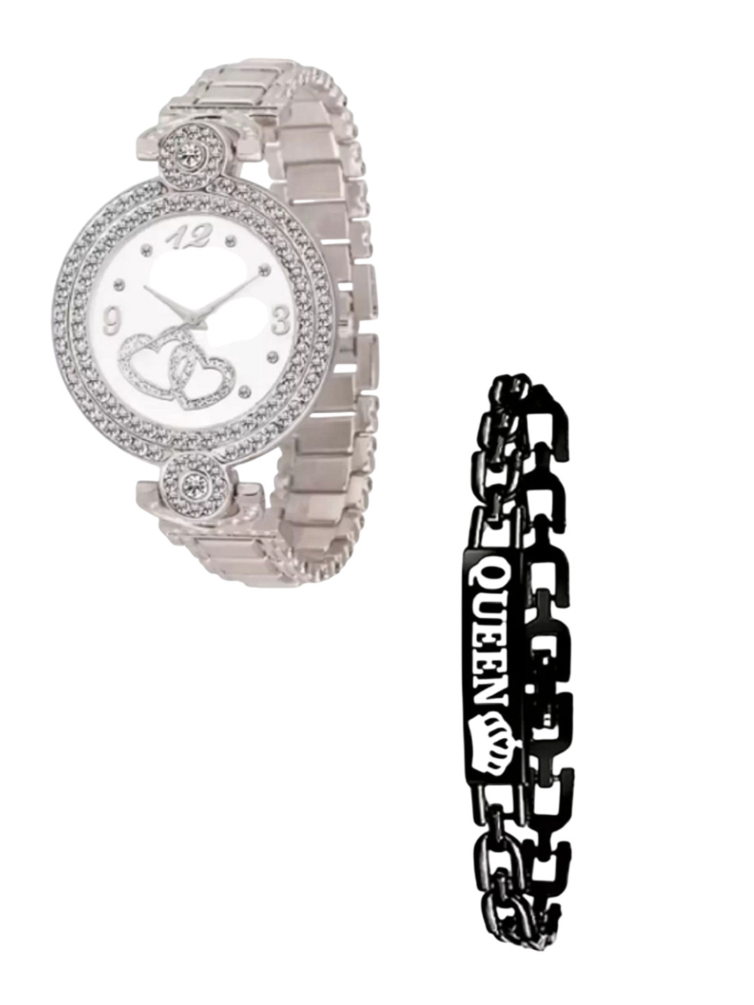 Miss Perfect Women Embellished Dial & Bracelet Style Straps Watch And A Bracelet PL352