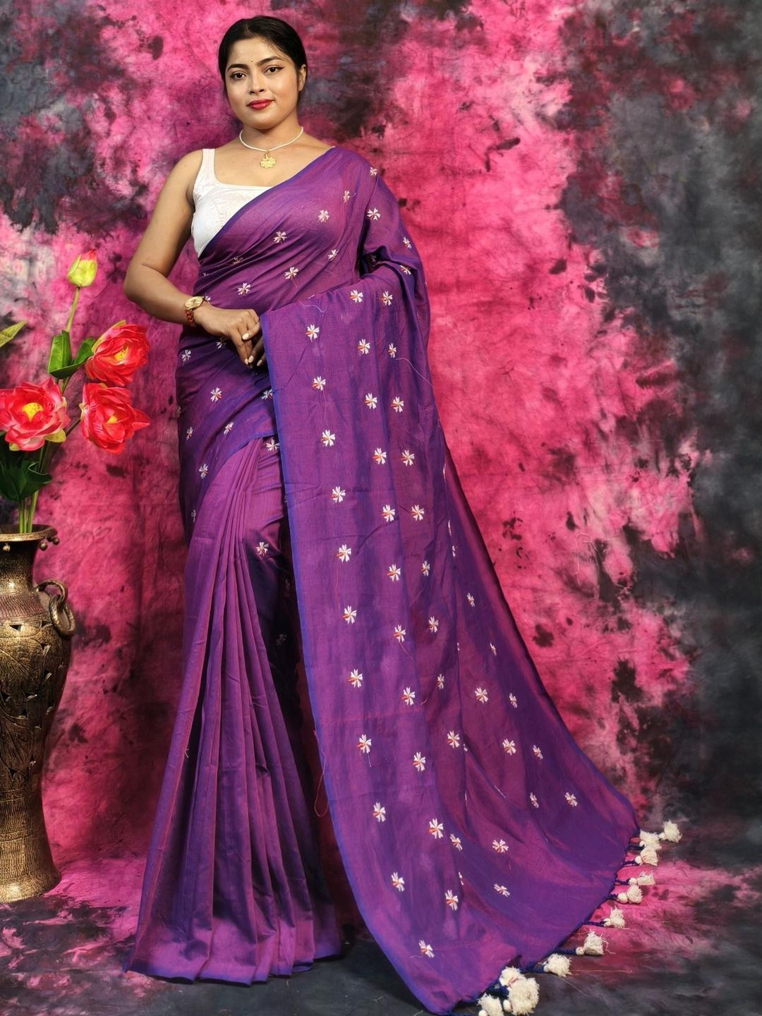 RIDDHIMAN FASHION Embroidered Pure Cotton Saree