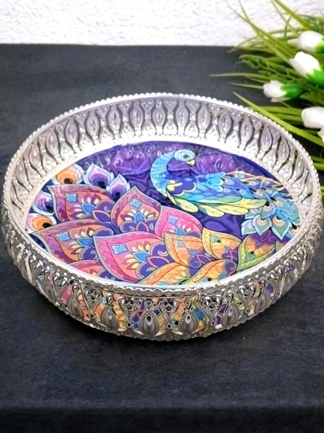 Apka Mart Silver Metal Round Serving Tray
