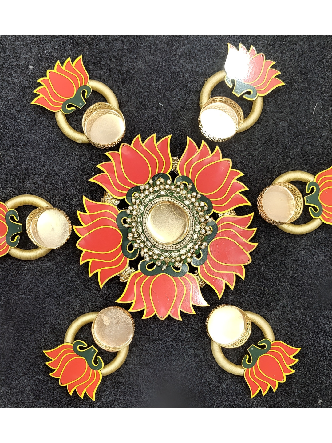 Sellplus Set Of 7 Floral Rangoli Candle Holder