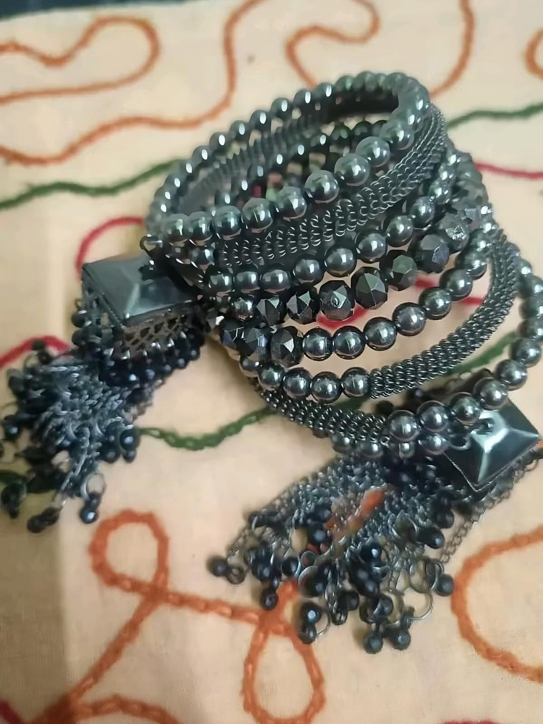 Grace Collections Women Black Metal Artificial Beads Bracelet