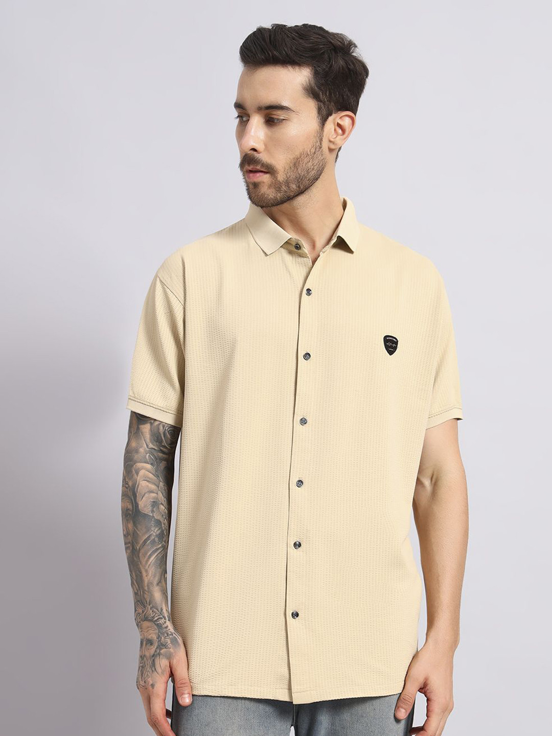 SANDPIPER Men Comfort Fit Textured Spread Collar Casual Shirt