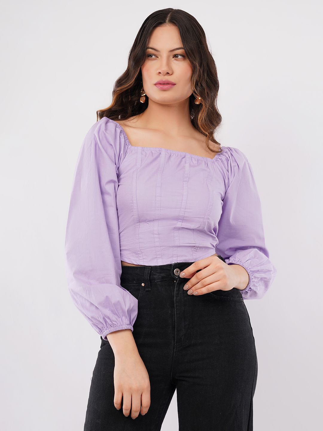 Deshi Girl Self Design Square Neck Bishop Sleeves Cotton Corset Top