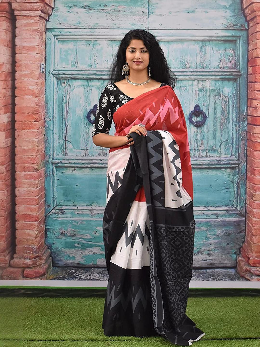 Pinkcity Trade World Woven Design Pure Cotton Ikat Saree