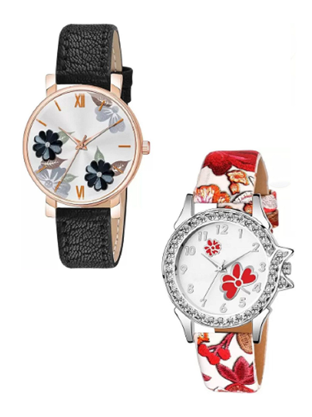 Miss Perfect Women Pack Of 2 Dial & Leather Straps Analogue Watches LJ259