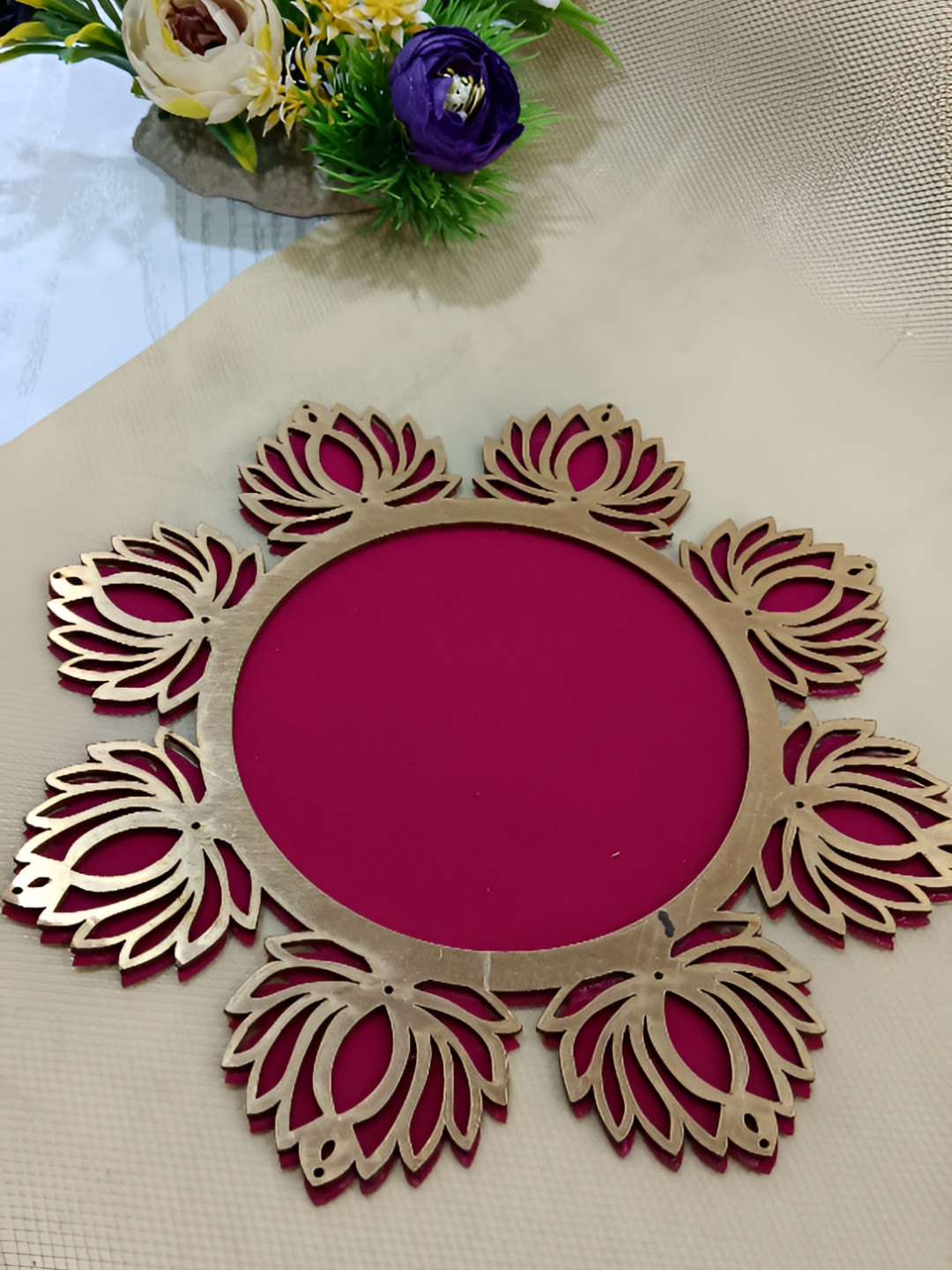 Sellplus Unisex Red MDF Lotus Rangoli Festive Decor
