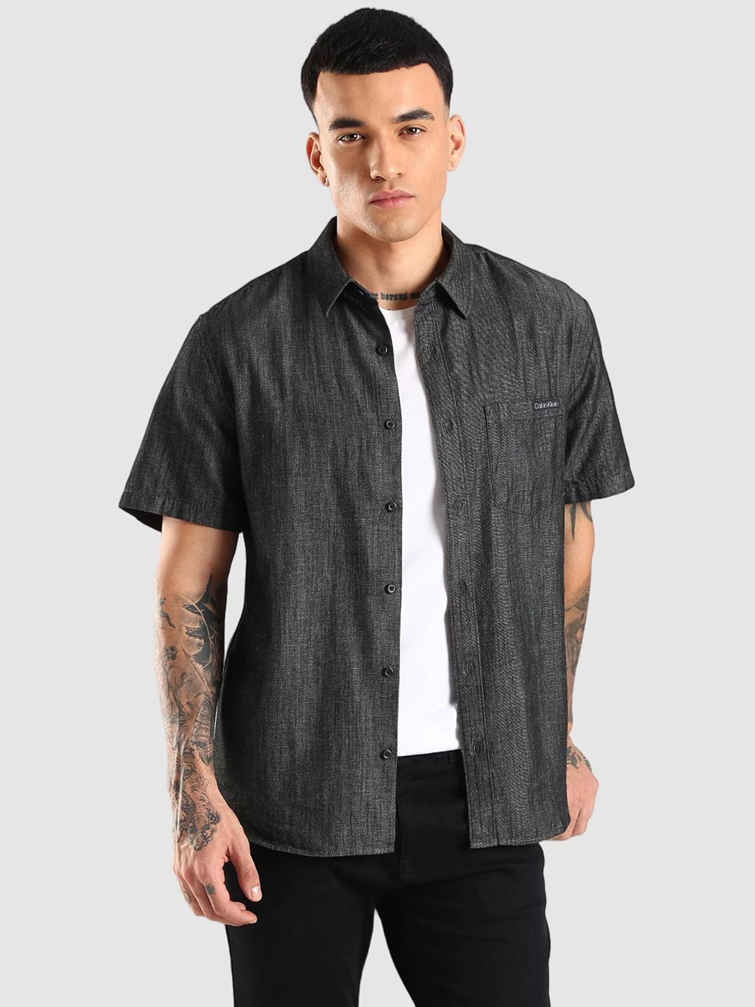 Calvin Klein Jeans Spread Collar Chest Pocket Cotton Casual Shirt