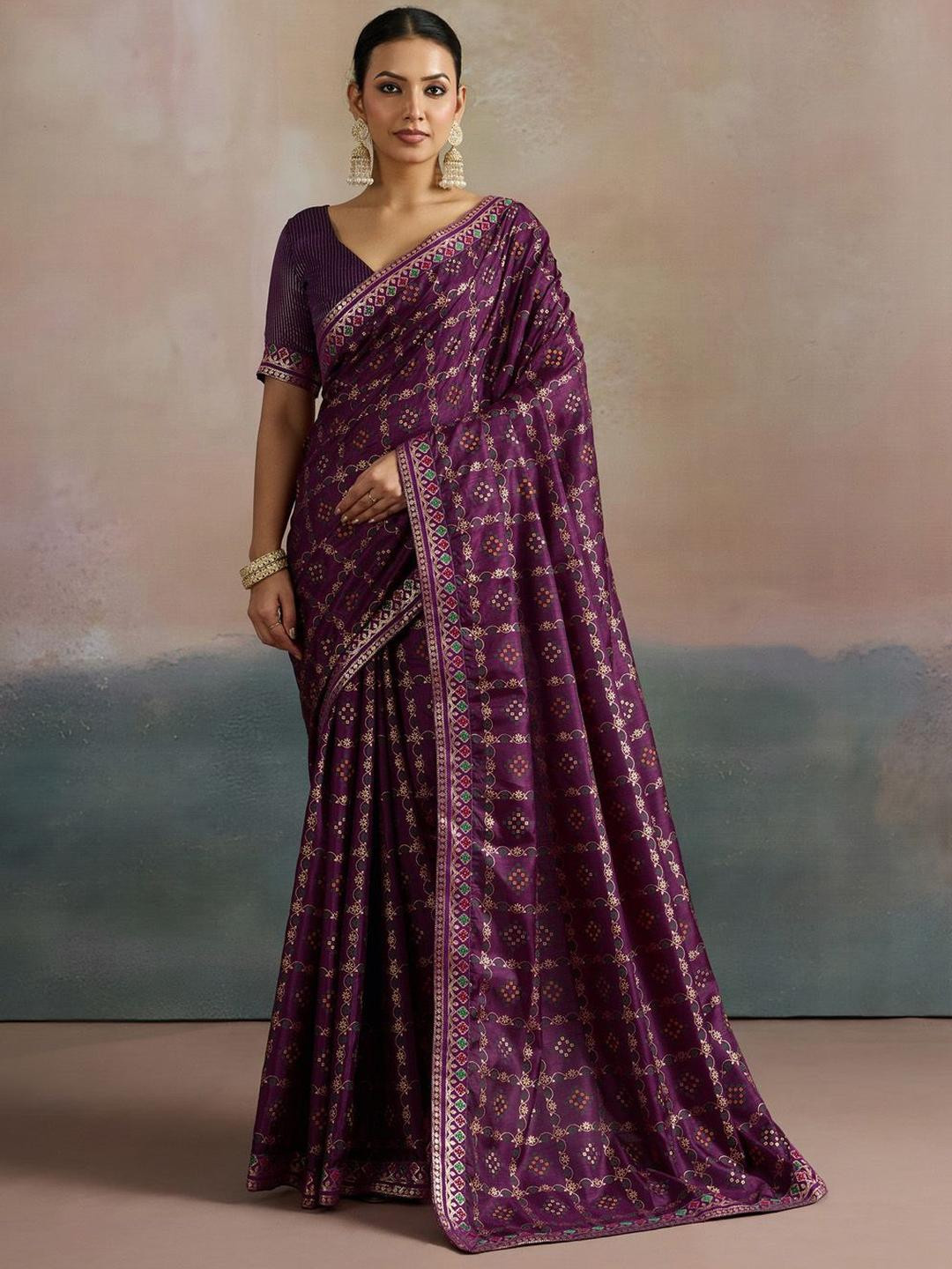 Mitera Bandhani Printed Zari Dola Silk Bandhani Saree