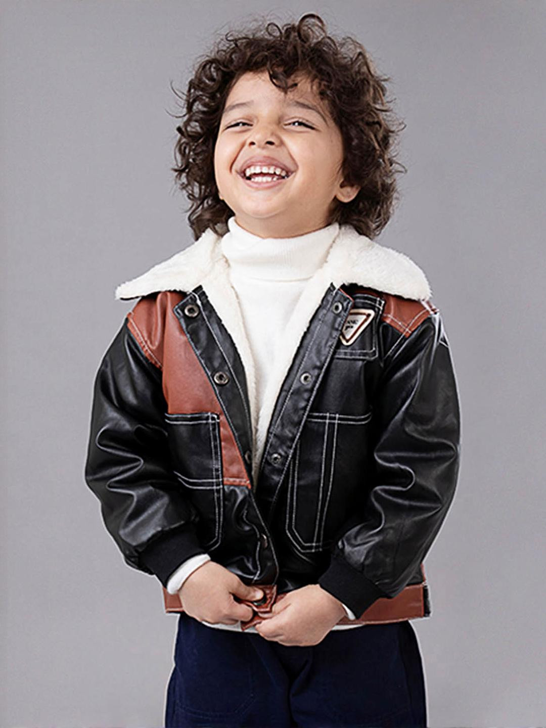 Hopscotch Boys Black Polyester Solid Jackets