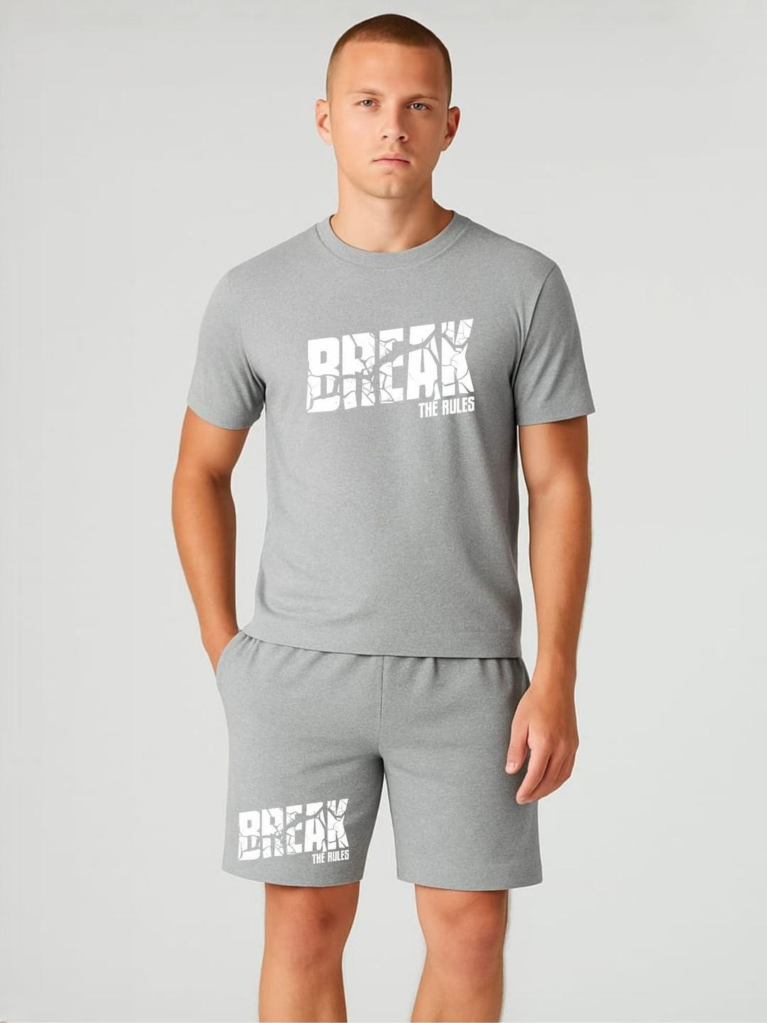 FABSTIEVE Break The Rules Printed Round Neck T-Shirt With Shorts Co-Ords